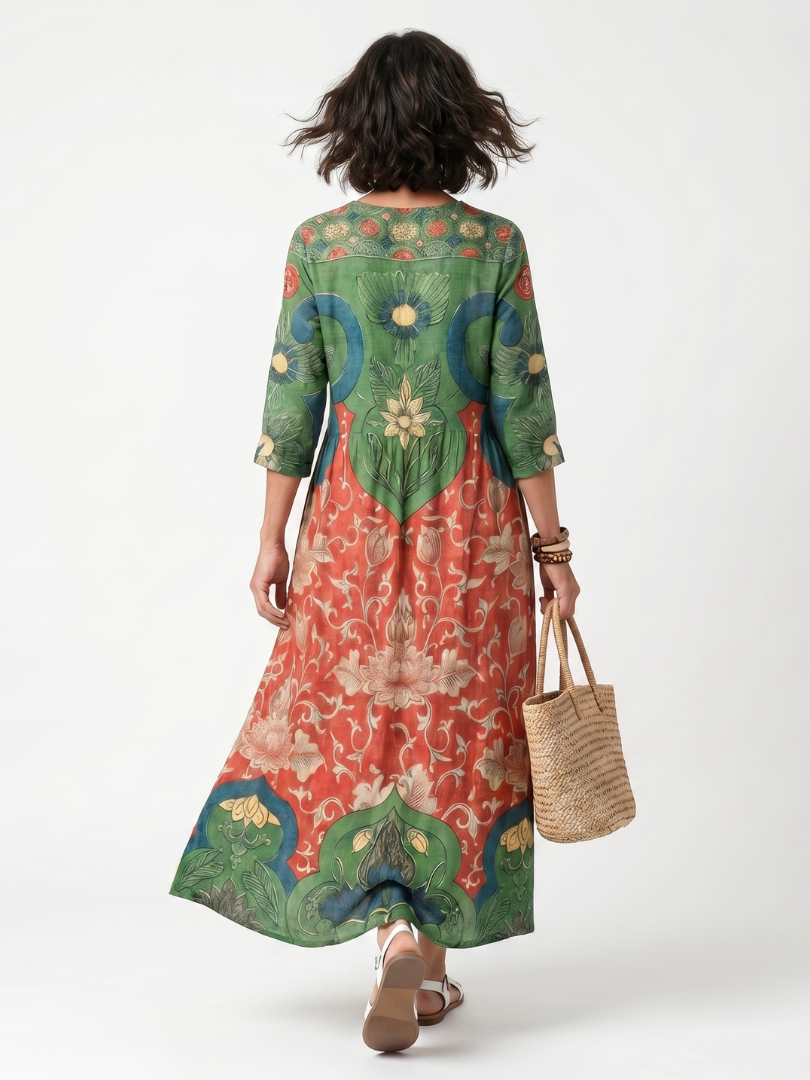 Alphonsine | Robe Midi Fleurie à Taille Froncée
