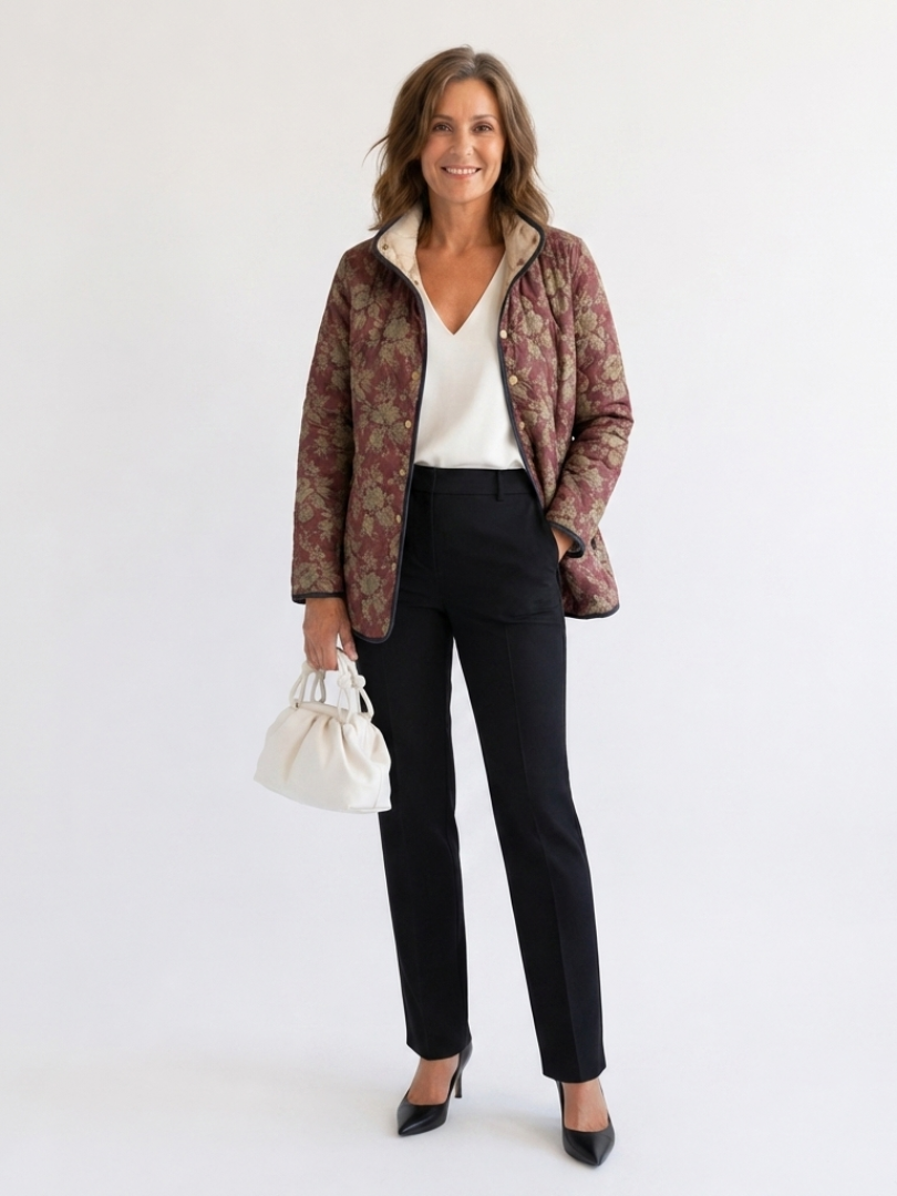 Denise | Veste Matelassée Damas Prune