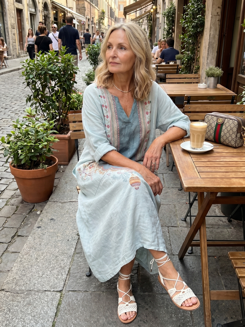 Andréa | Robe Midi Brodée à Poches
