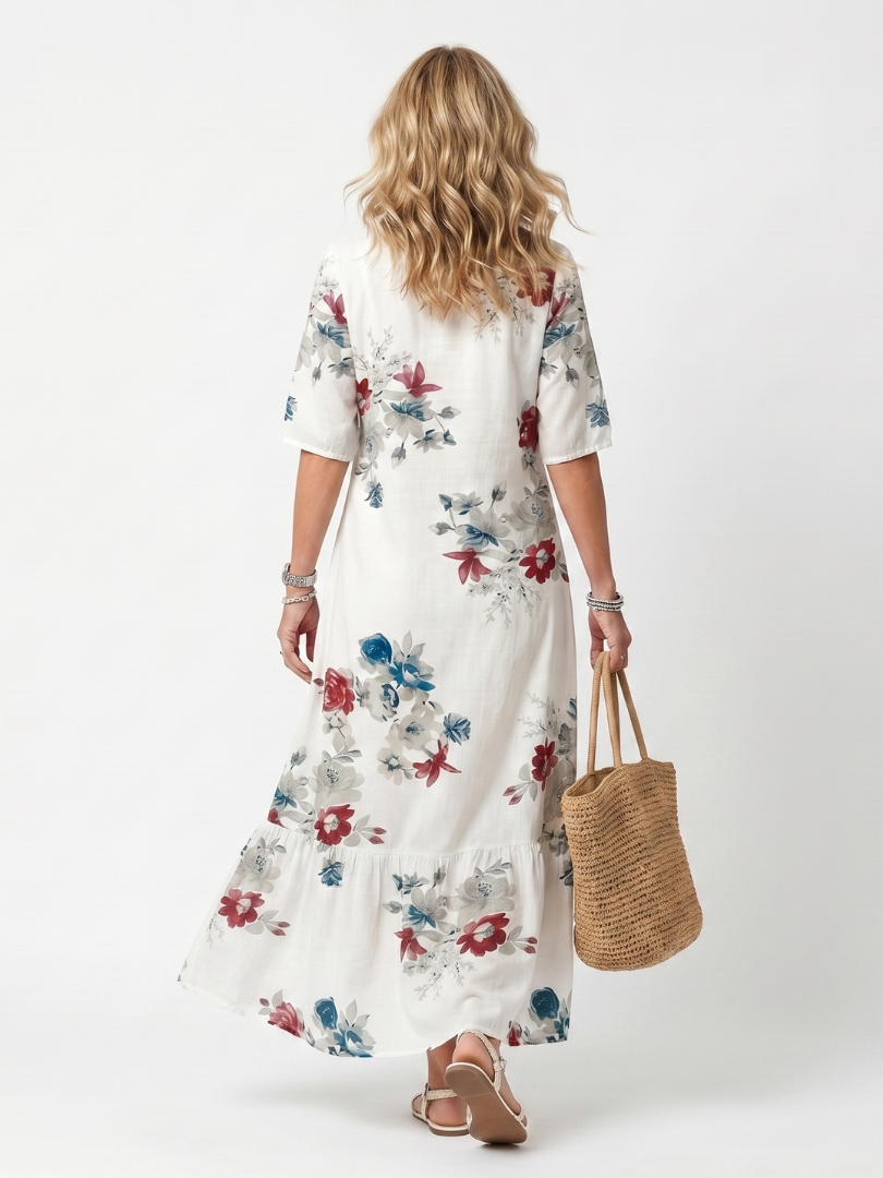 Basilisse | Robe Midi Fleurie à Pompons