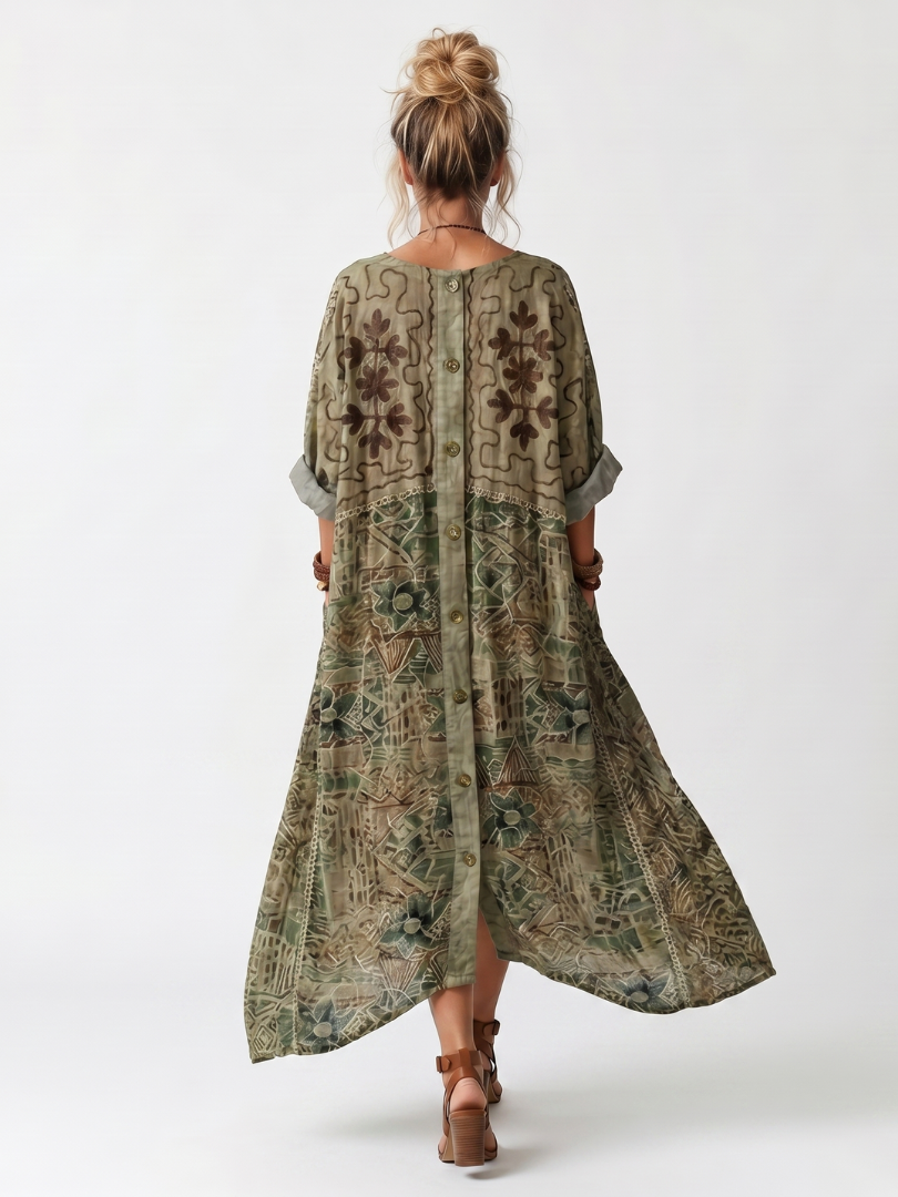 Alaïs | Robe Midi Brodée Boutonnée