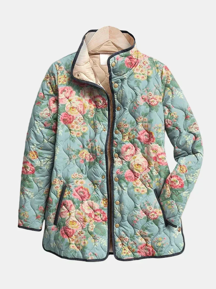 Simone | Veste Matelassée Roses Céladon