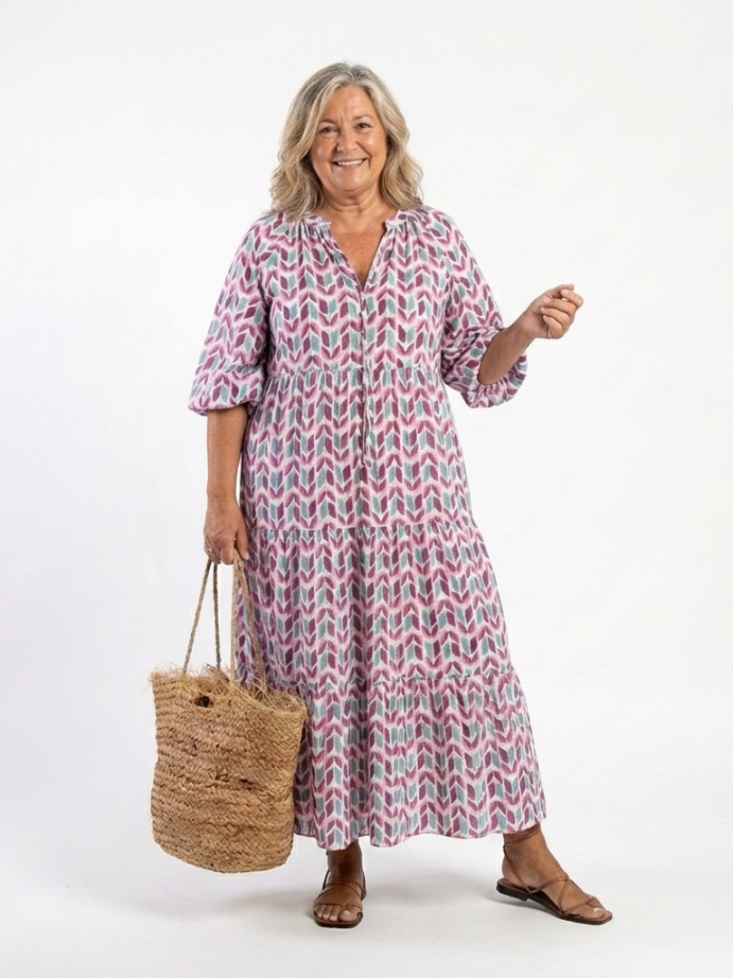 Aspasie | Robe Midi Géométrique à Volants