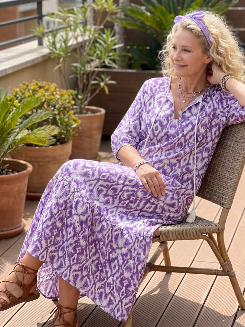 Athénaïs | Robe Midi Imprimée à Pompons