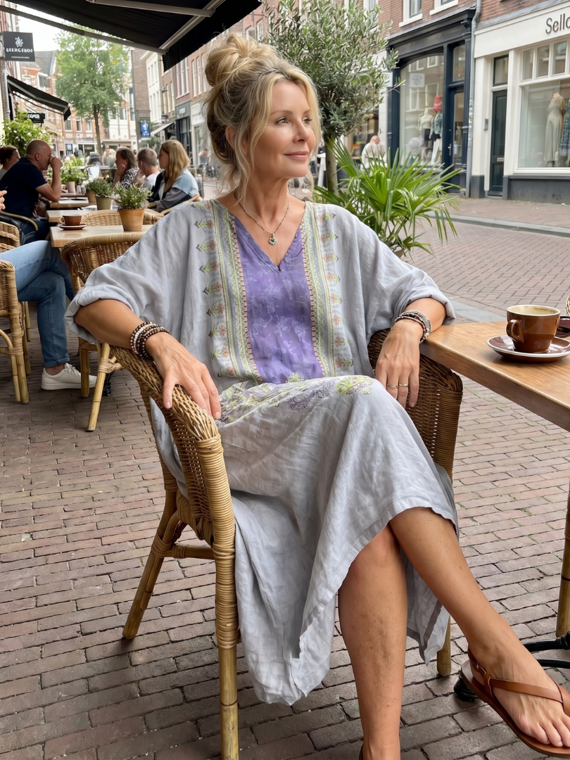 Adaline | Robe Midi Brodée Contrastée