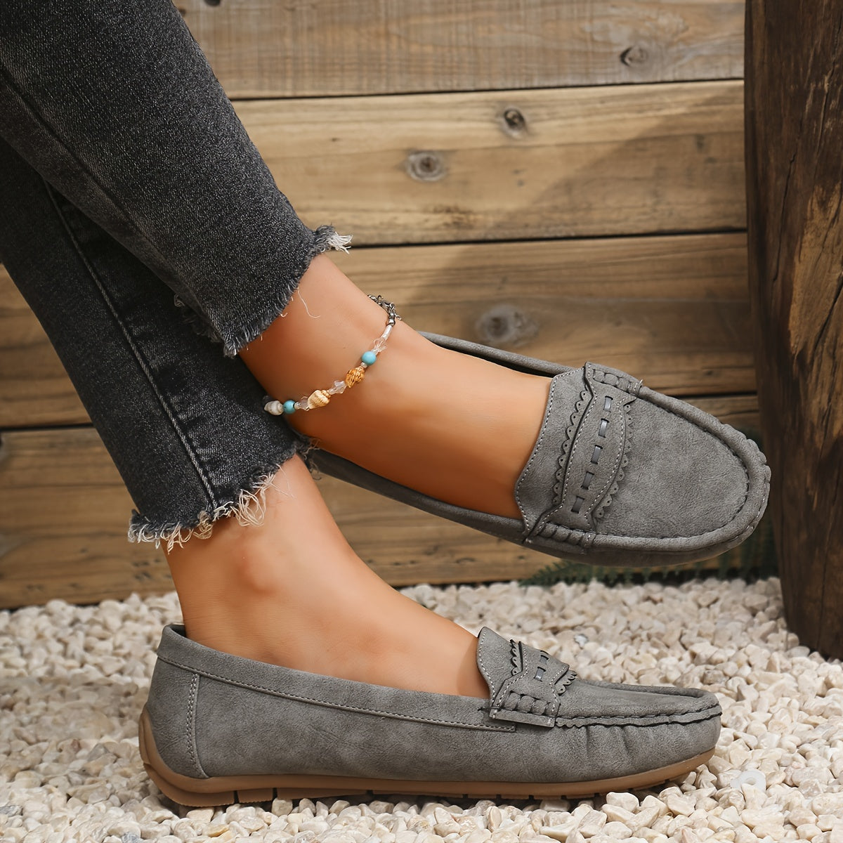 Léonelle | Mocassins Effet Daim Festonnés