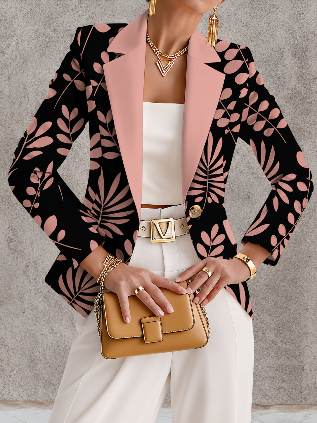 Odette | Veste Blazer Feuillage Rose