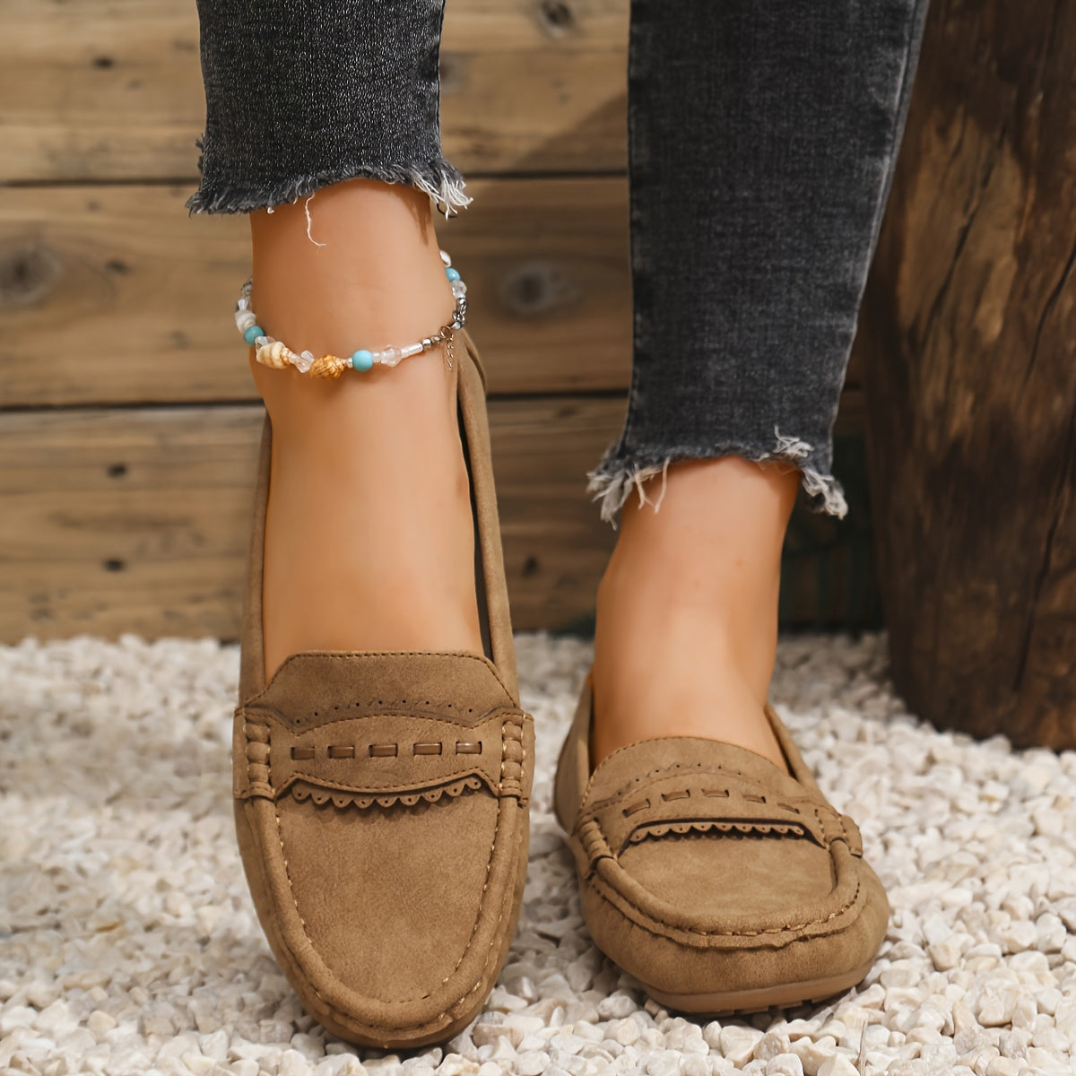 Léonelle | Mocassins Effet Daim Festonnés