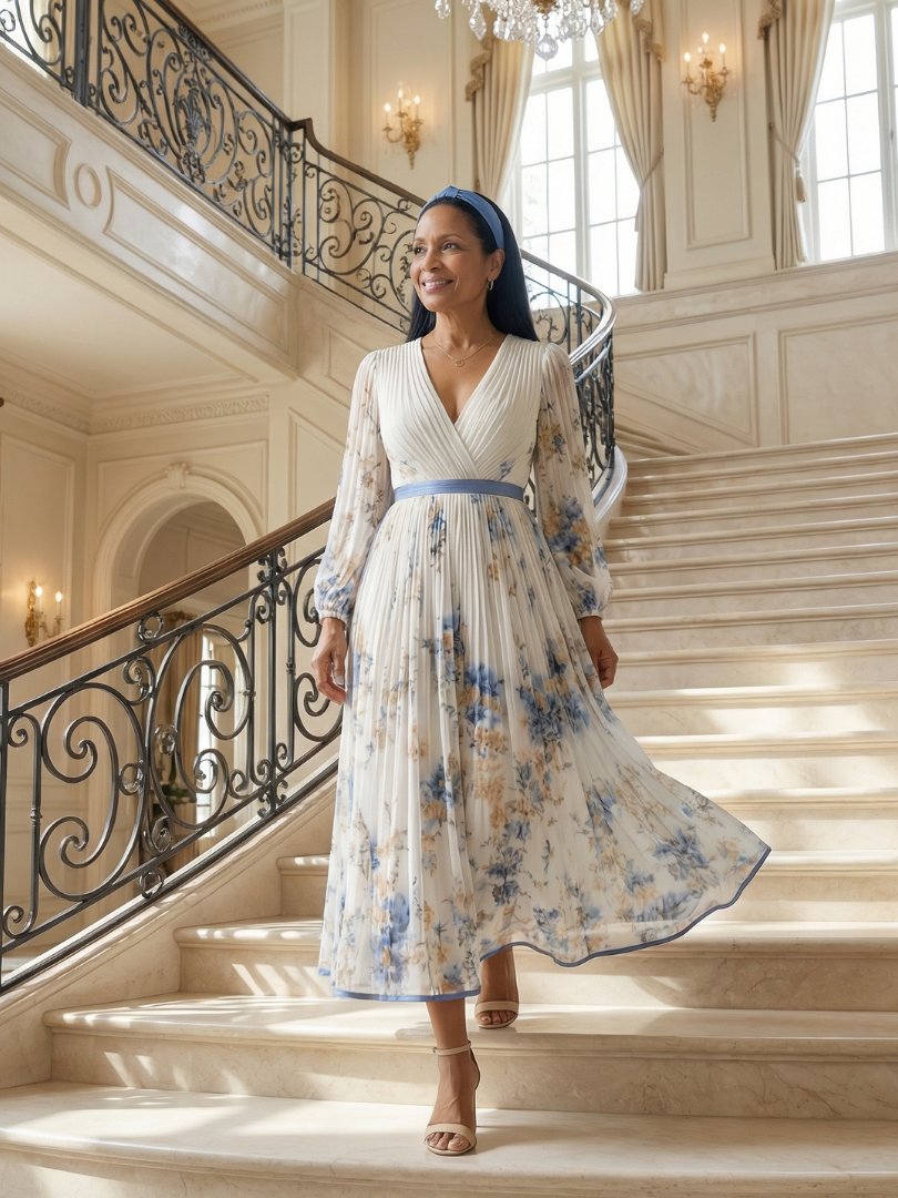 Noémie | Robe Midi Plissée Cache-Cœur