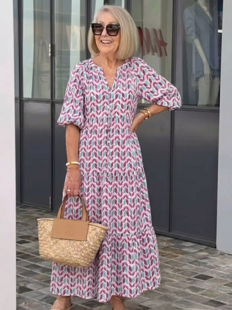 Aspasie | Robe Midi Géométrique à Volants