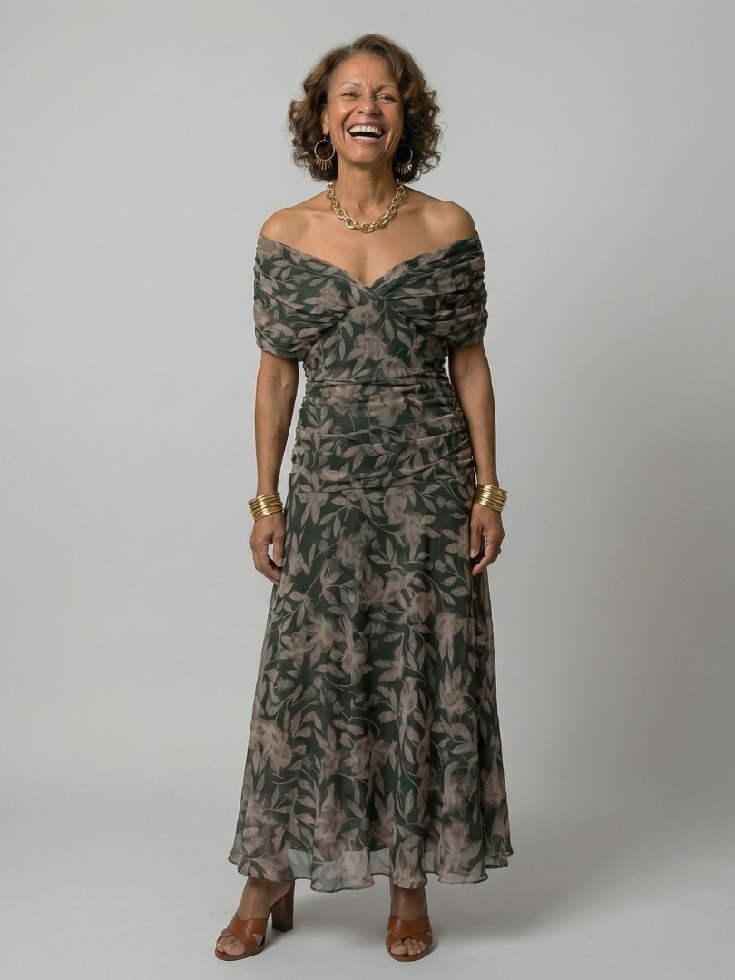 Marion | Robe Midi Décontractée à Épaules Dénudées