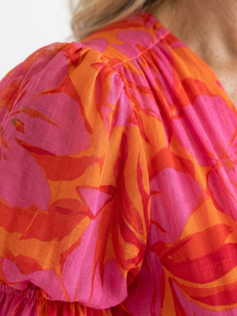 Colette | Robe Midi Manches Bouffantes & Col en V Floral