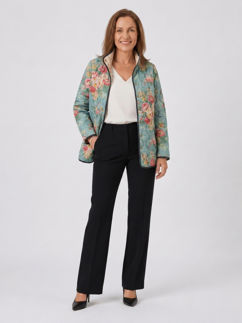 Simone | Veste Matelassée Roses Céladon