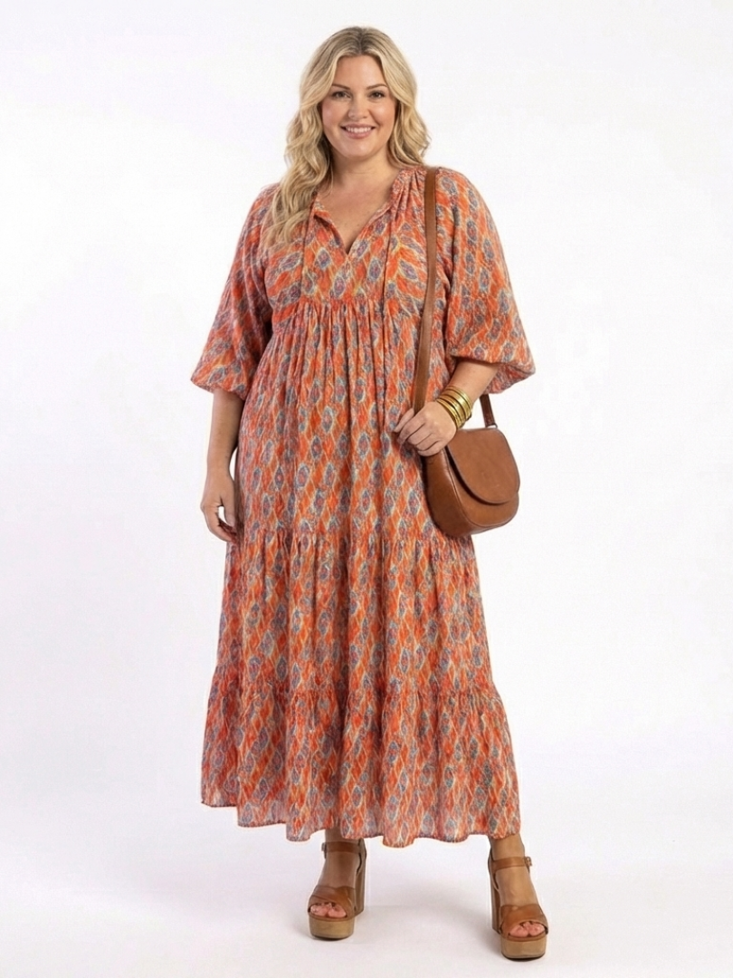 Chloé | Robe Midi Géométrique à Volants