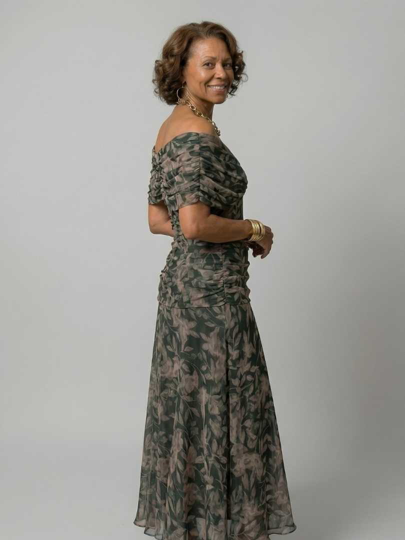 Marion | Robe Midi Décontractée à Épaules Dénudées