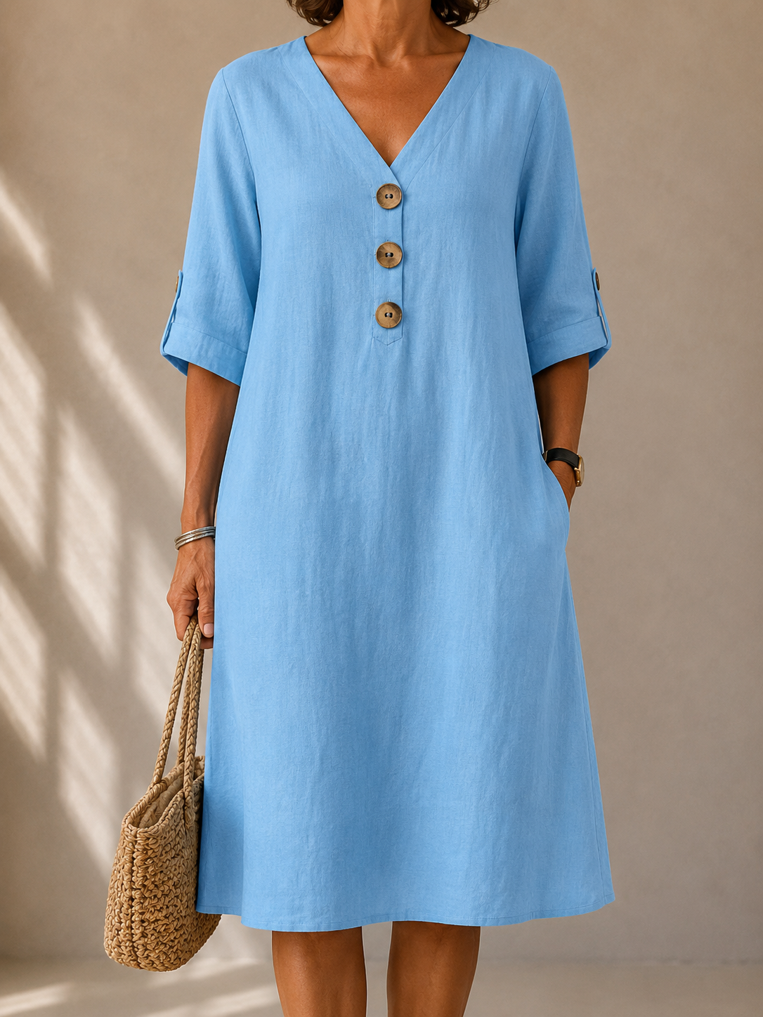 Sixtine | Robe Boutonnée Manches Ajustables