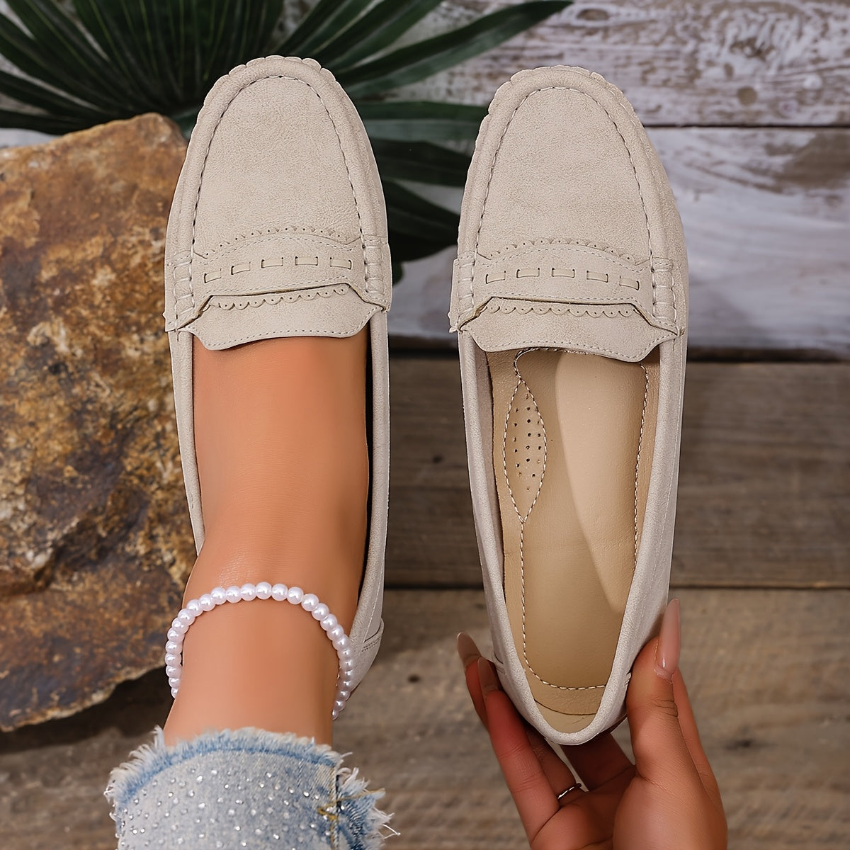 Léonelle | Mocassins Effet Daim Festonnés
