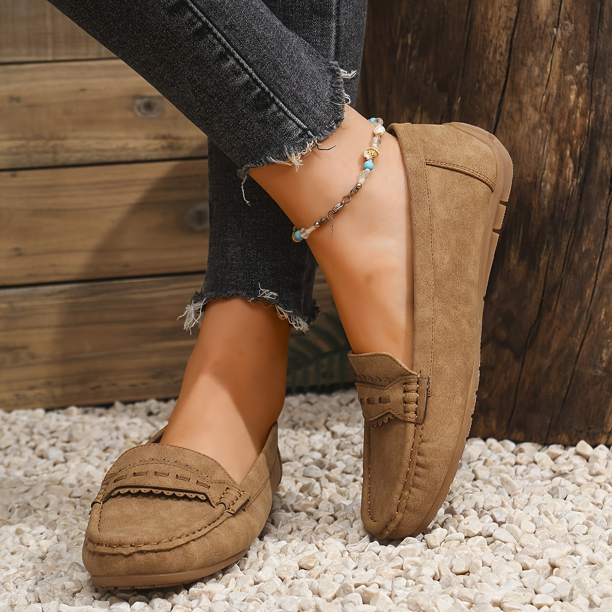 Léonelle | Mocassins Effet Daim Festonnés