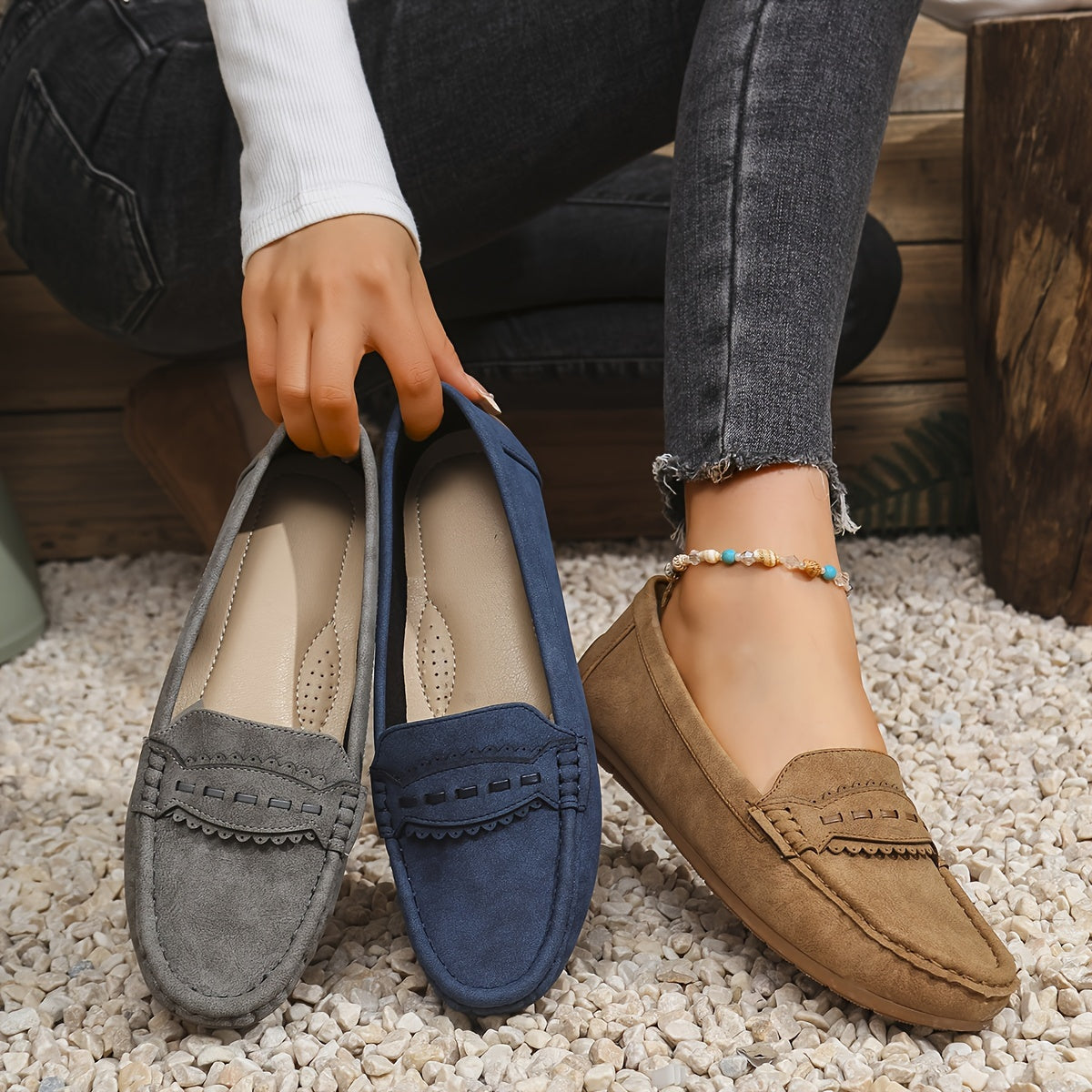 Léonelle | Mocassins Effet Daim Festonnés