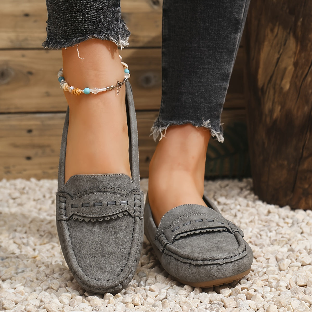 Léonelle | Mocassins Effet Daim Festonnés