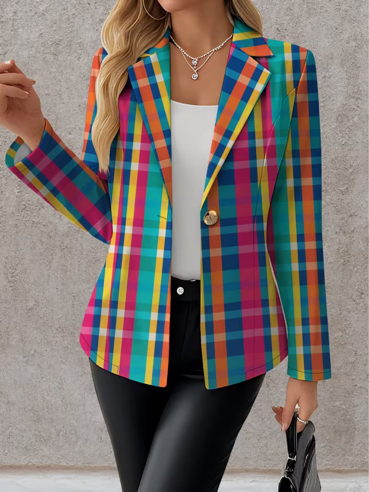 Rosaline | Veste Blazer Carreaux Arc-en-Ciel