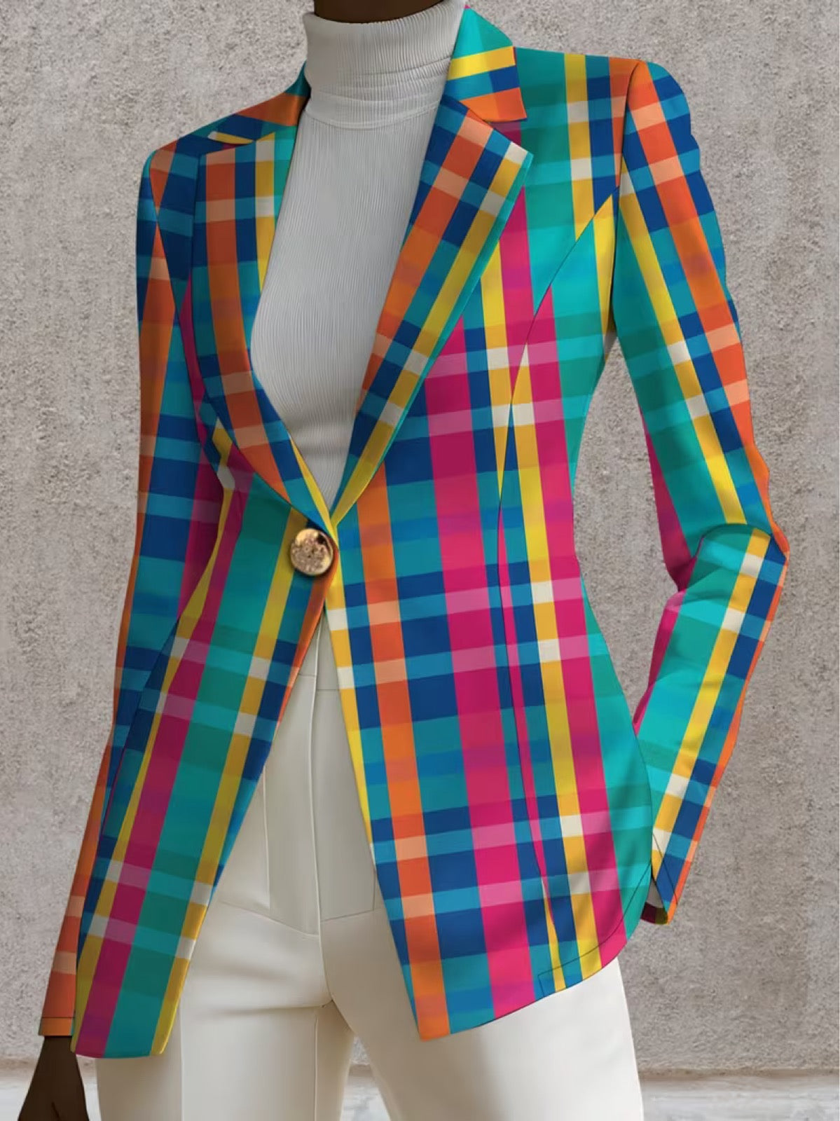 Rosaline | Veste Blazer Carreaux Arc-en-Ciel