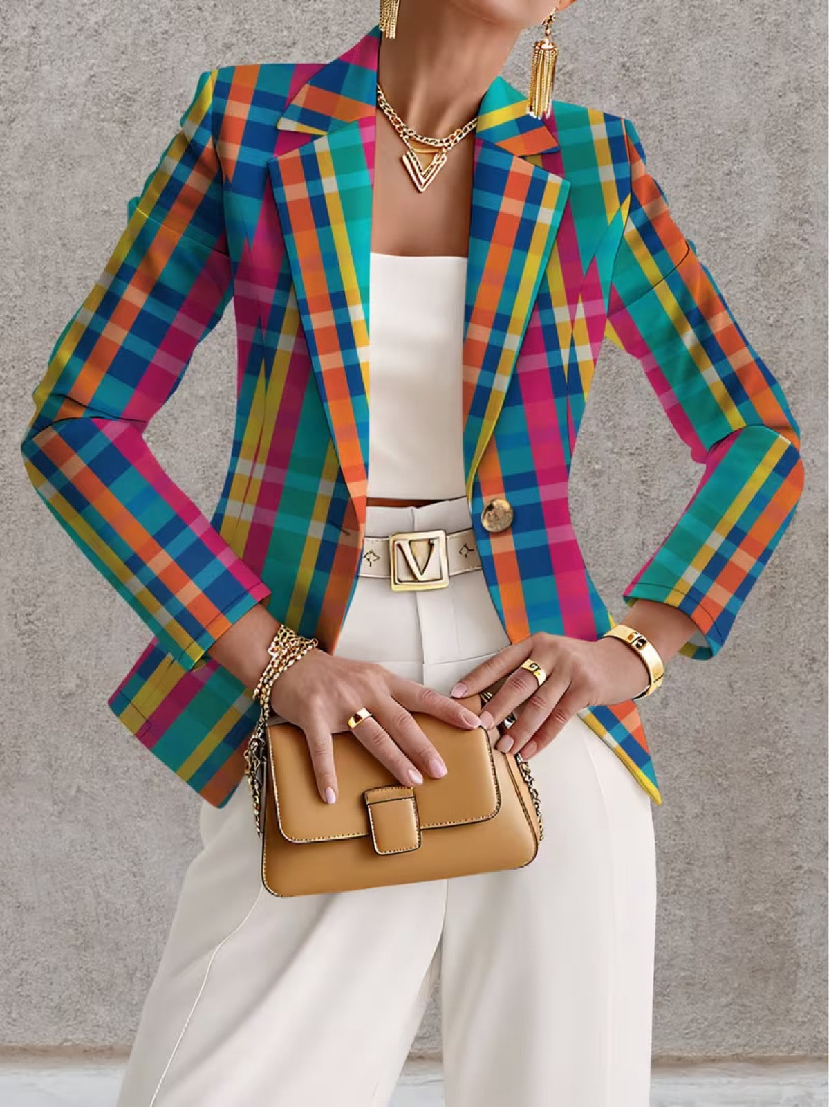 Rosaline | Veste Blazer Carreaux Arc-en-Ciel