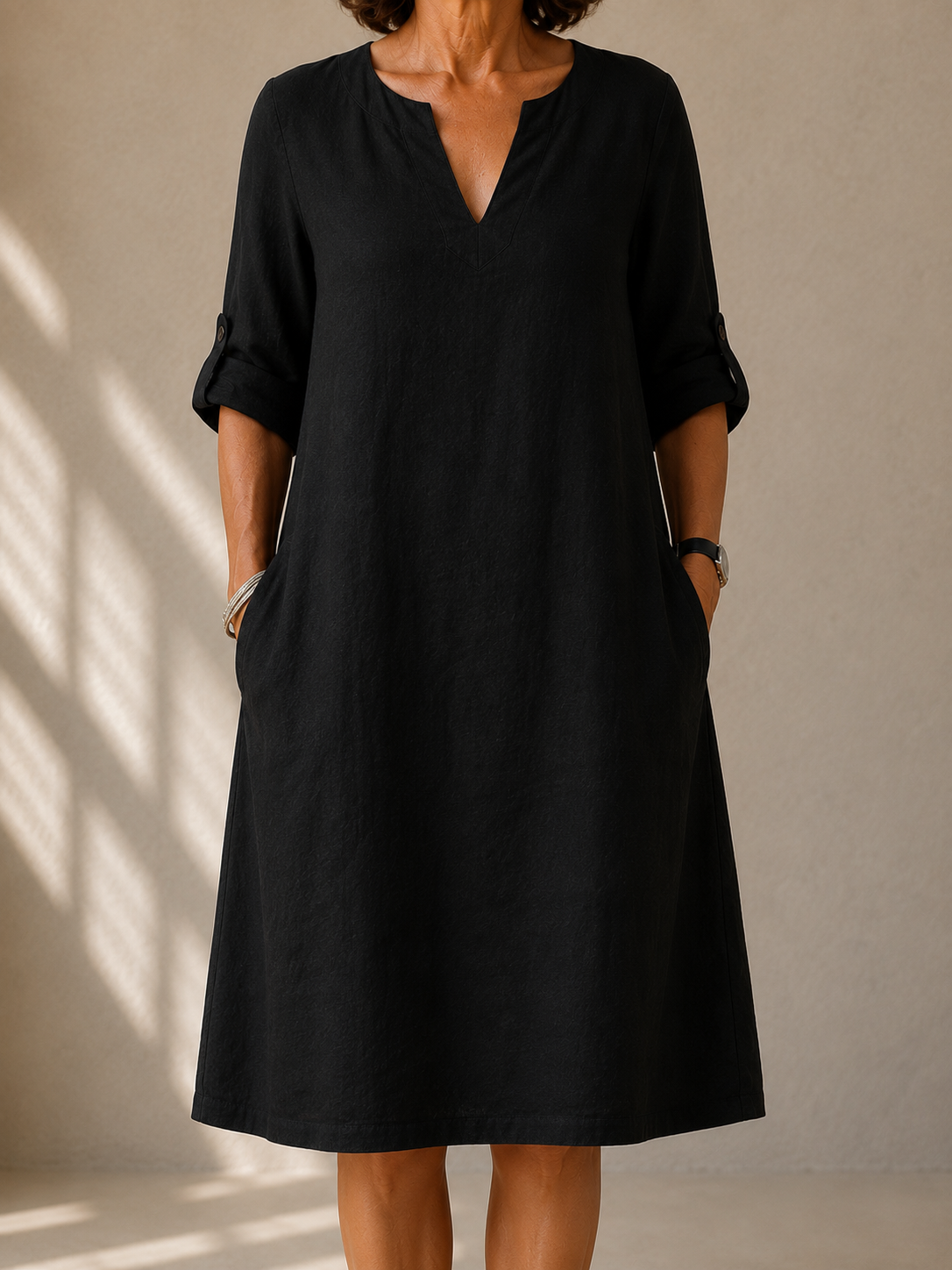 Bertille | Robe Droite Manches Retroussées